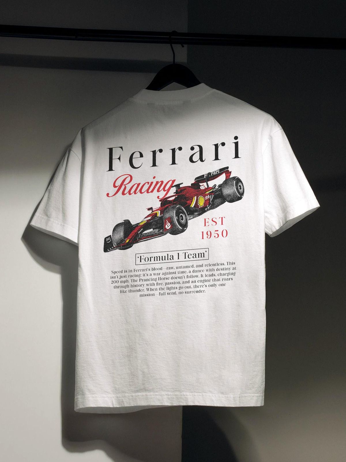 Ferrari Racing 'Formula 1 Team' Back Print Oversized Tee | Iconic Motorsport Style