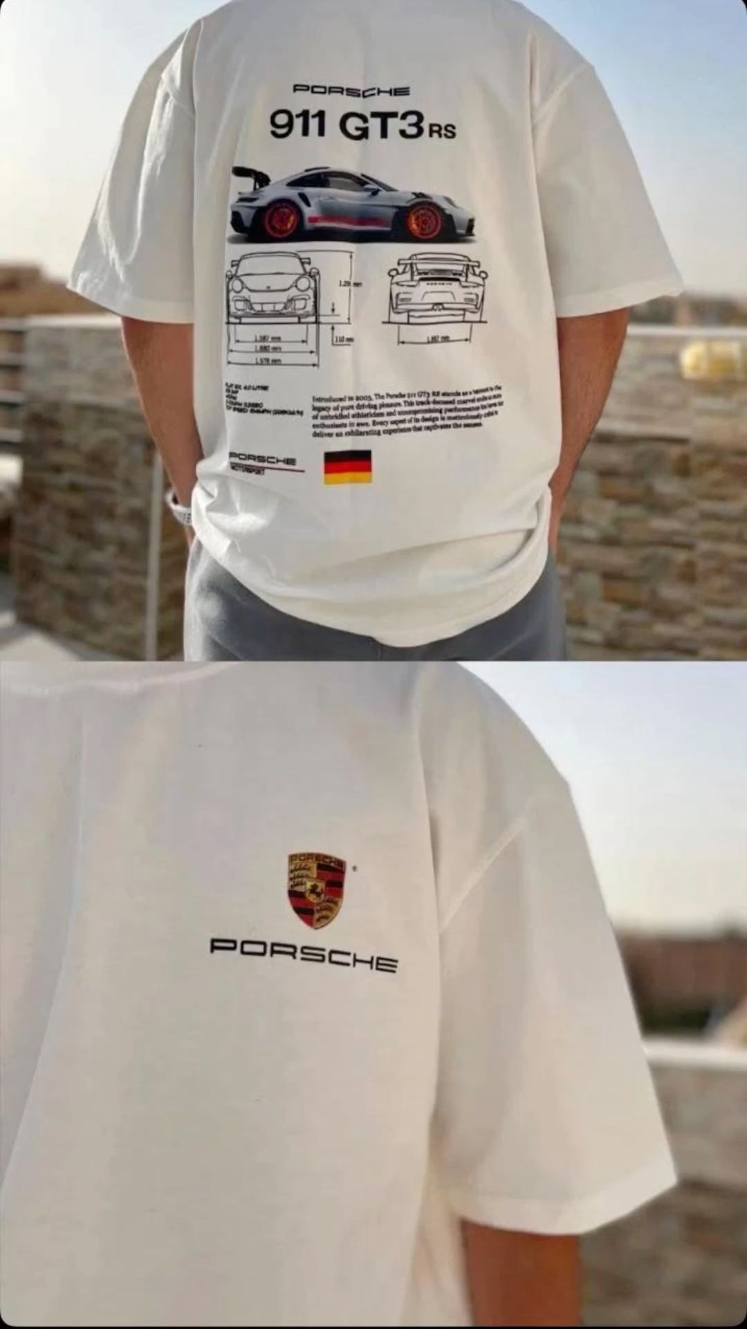 Porsche 911 GT3 RS Blueprint Oversized T-shirt | German Engineering Car Enthusiast Tee
