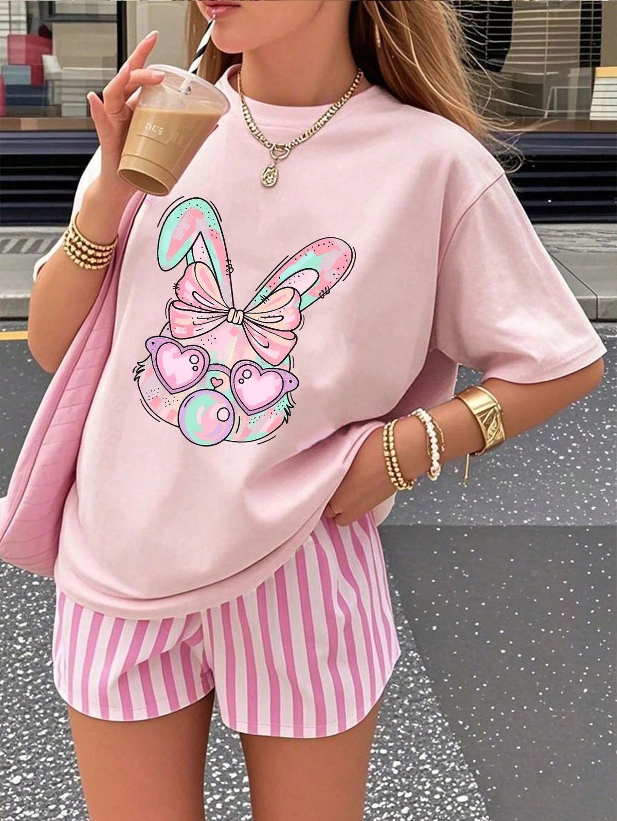 Pastel Bunny Heart Sunglasses T-Shirt