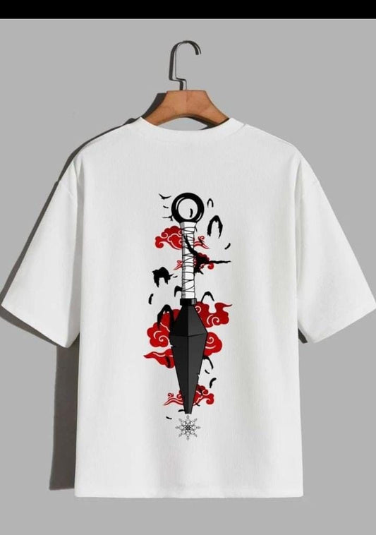 Naruto Kunai & Akatsuki Red Clouds Oversized T-Shirt | Anime Streetwear Tee