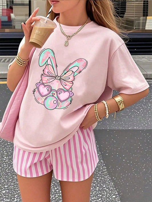 Pastel Bunny Heart Sunglasses T-Shirt
