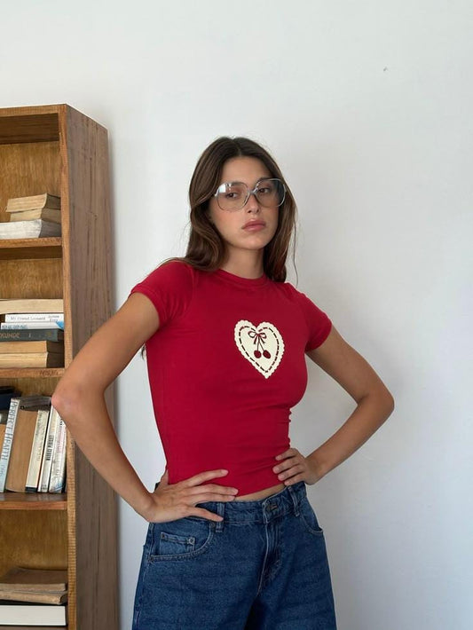 Red Cherry Heart Tee