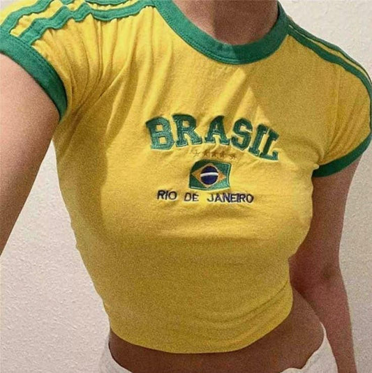 Retro Brazil Ringer Crop Top